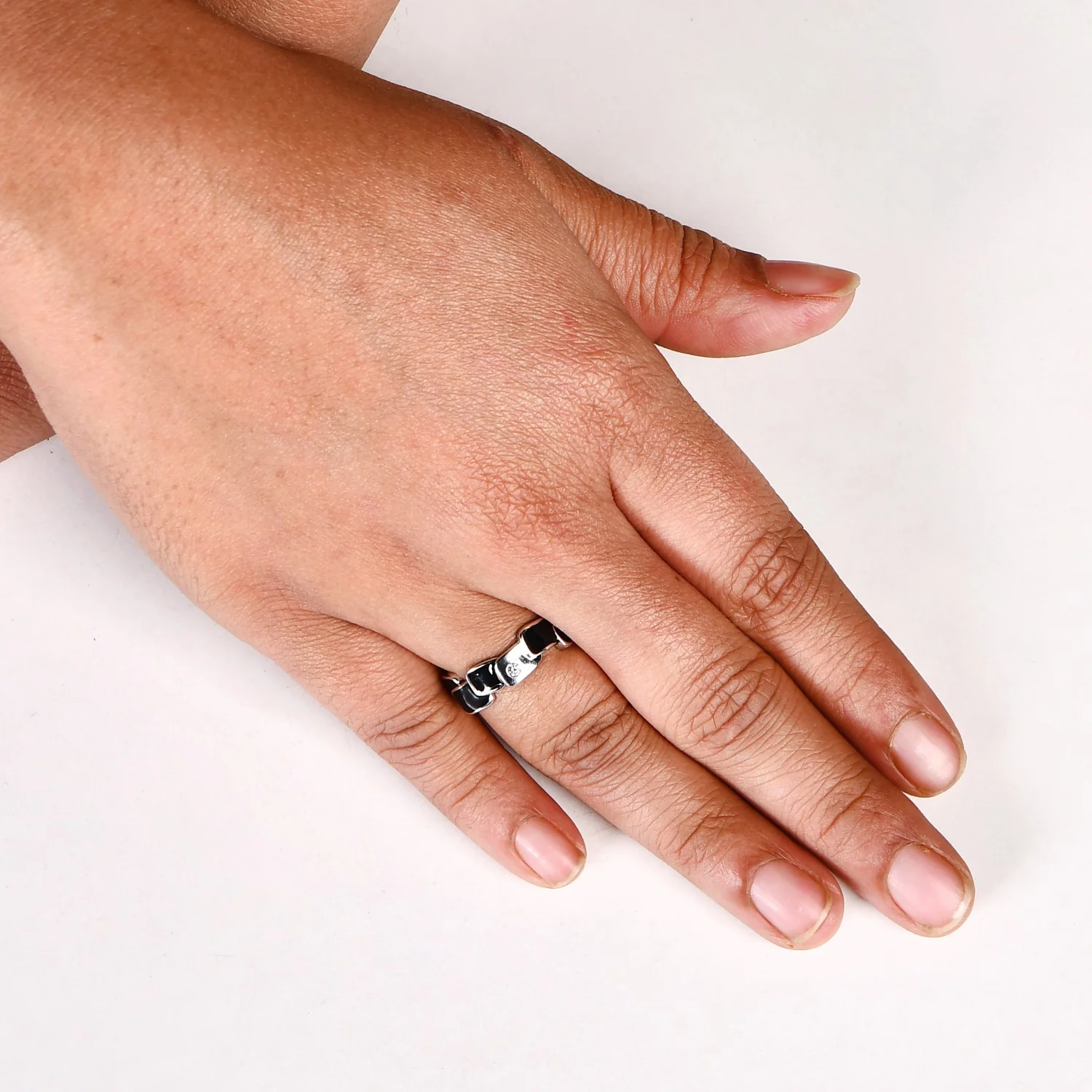 Overlapping Black Tile Silver Ring - Image 2