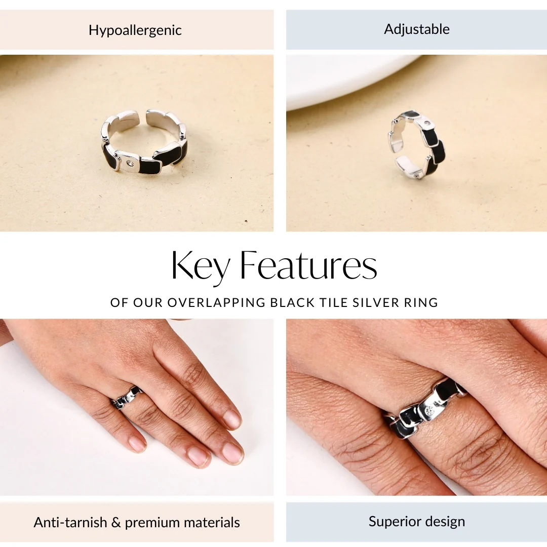 Overlapping Black Tile Silver Ring - Image 4