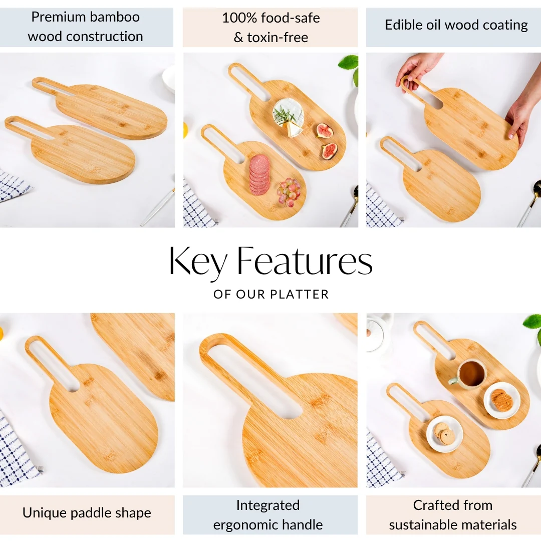 Paddle Shape Bamboo Platter Set Of 2 - Image 5