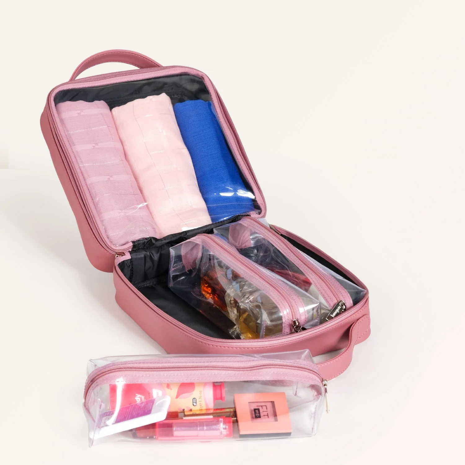 Pastel Pink Quilted Travel Organiser Kit Set Of 4 - Image 8