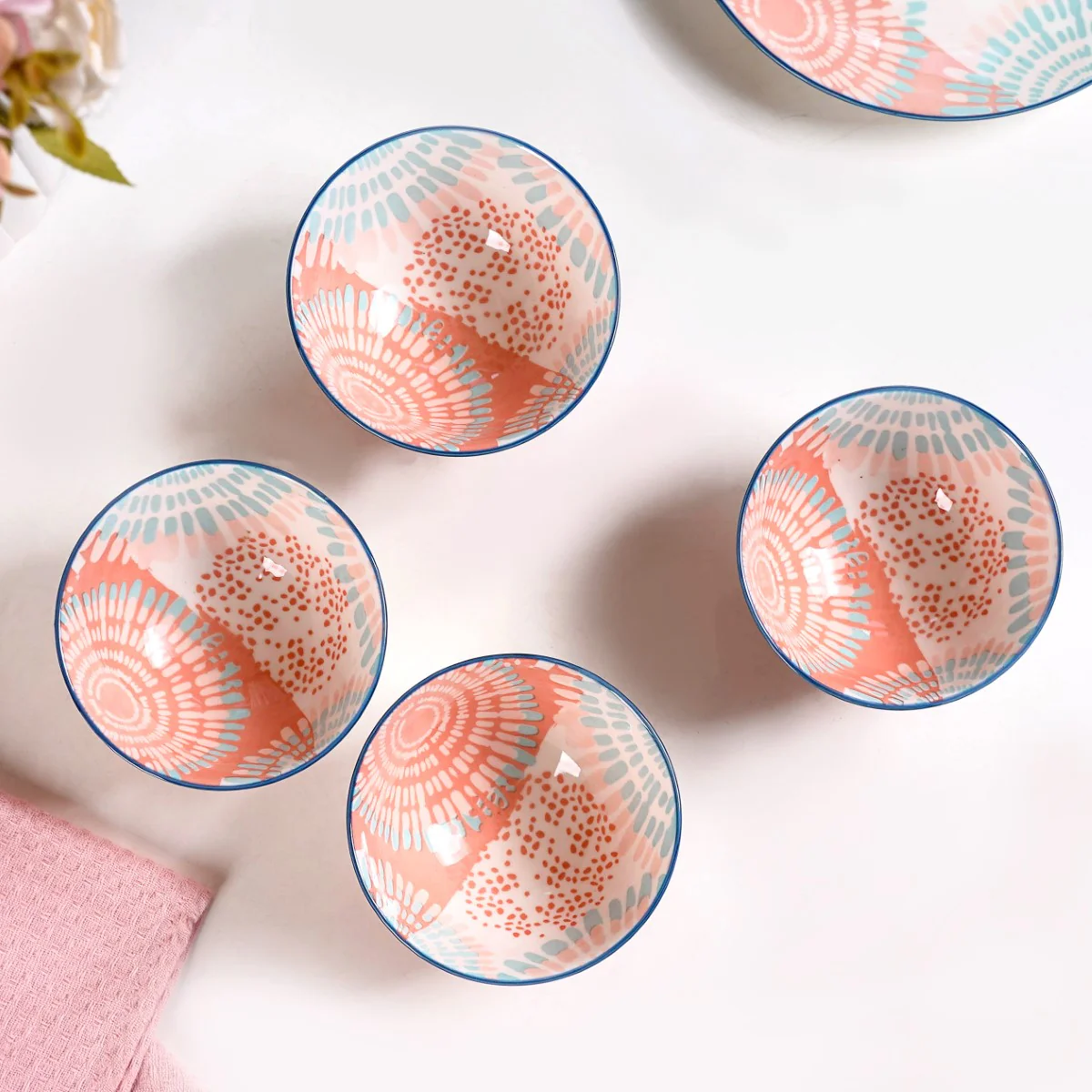 Pastel Print Ceramic Snack Bowls Set Of 4 300ml - Image 3