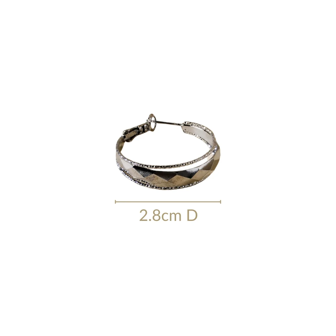 Patterned Geometric Oxidised Silver Hoops - Image 3