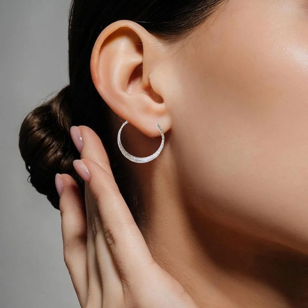 Patterned Geometric Silver Hoops - Image 2