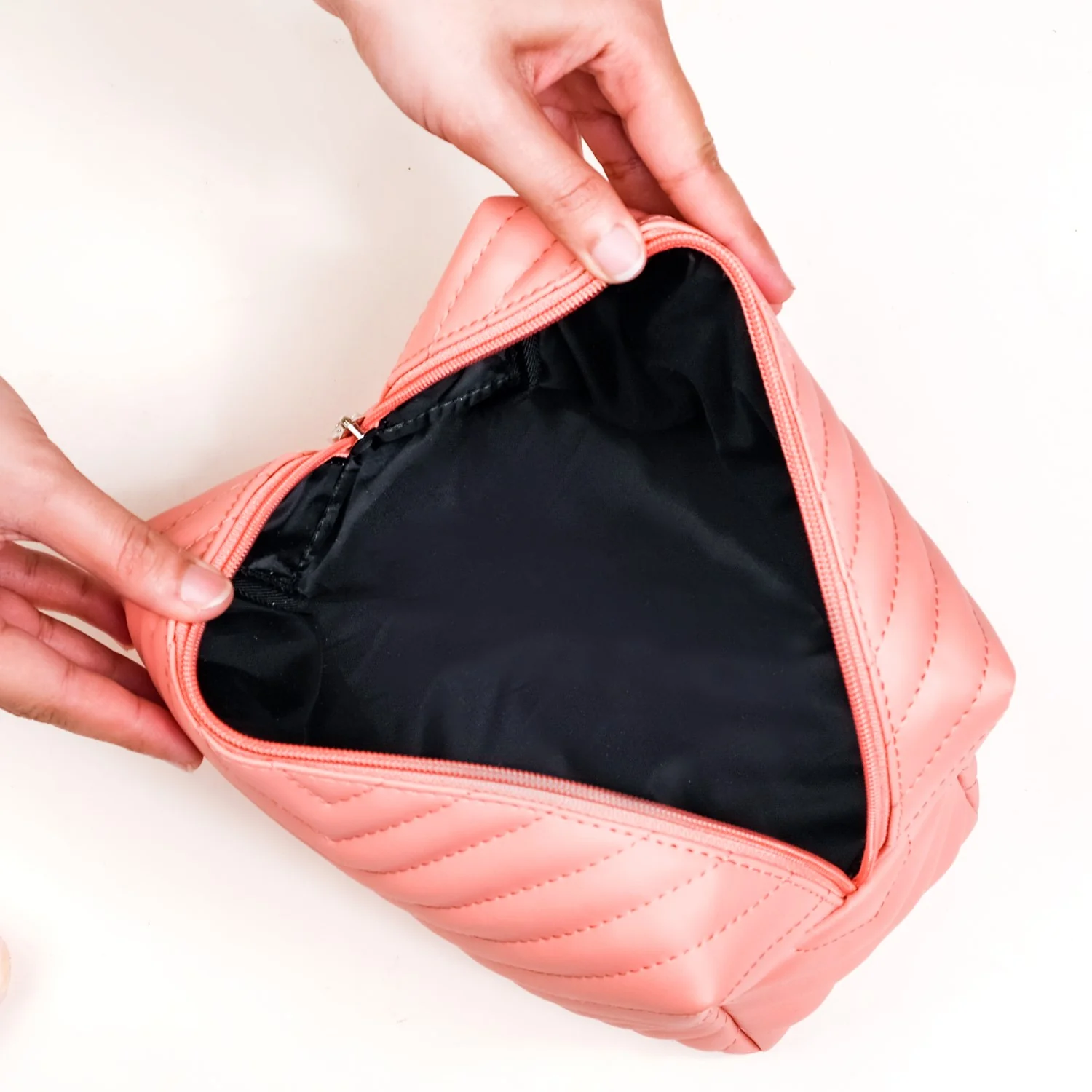 Peach Pink Vegan Leather Makeup Pouch Set Of 2 - Image 11