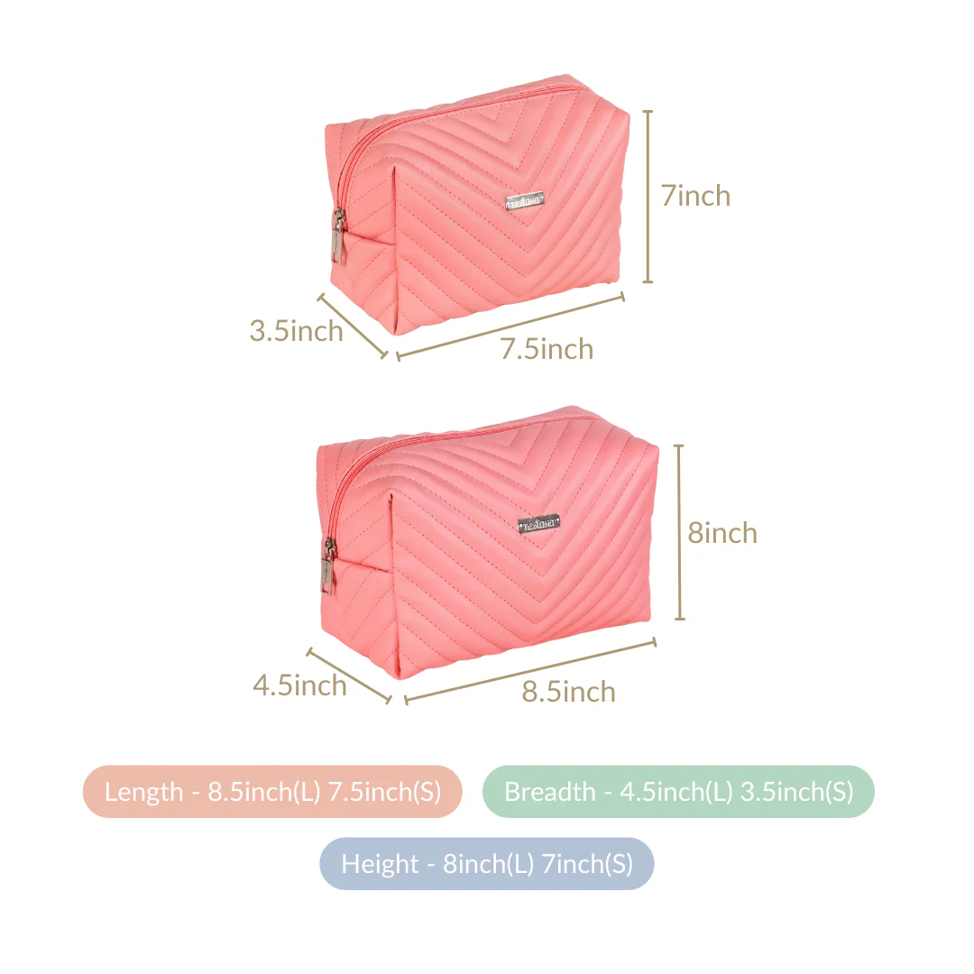 Peach Pink Vegan Leather Makeup Pouch Set Of 2 - Image 3
