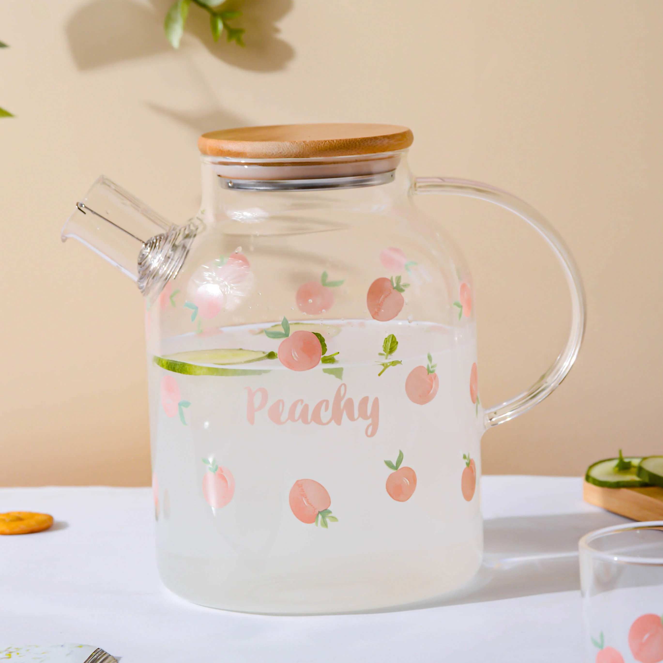 Peach Glass Teapot Large Pink - Image 14