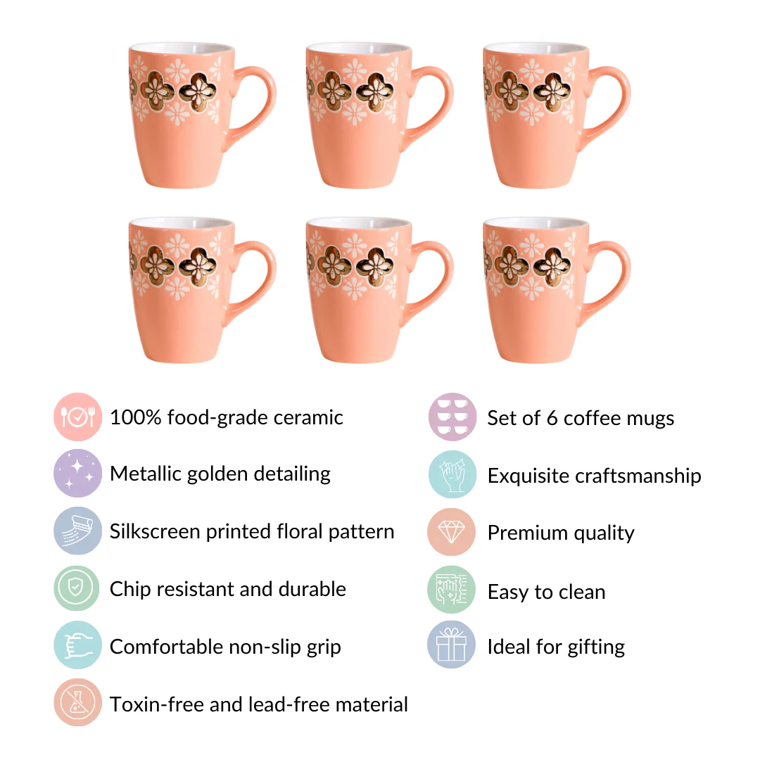 Peach Perfect Coffee Mug Set Of 6 350ml - Image 4
