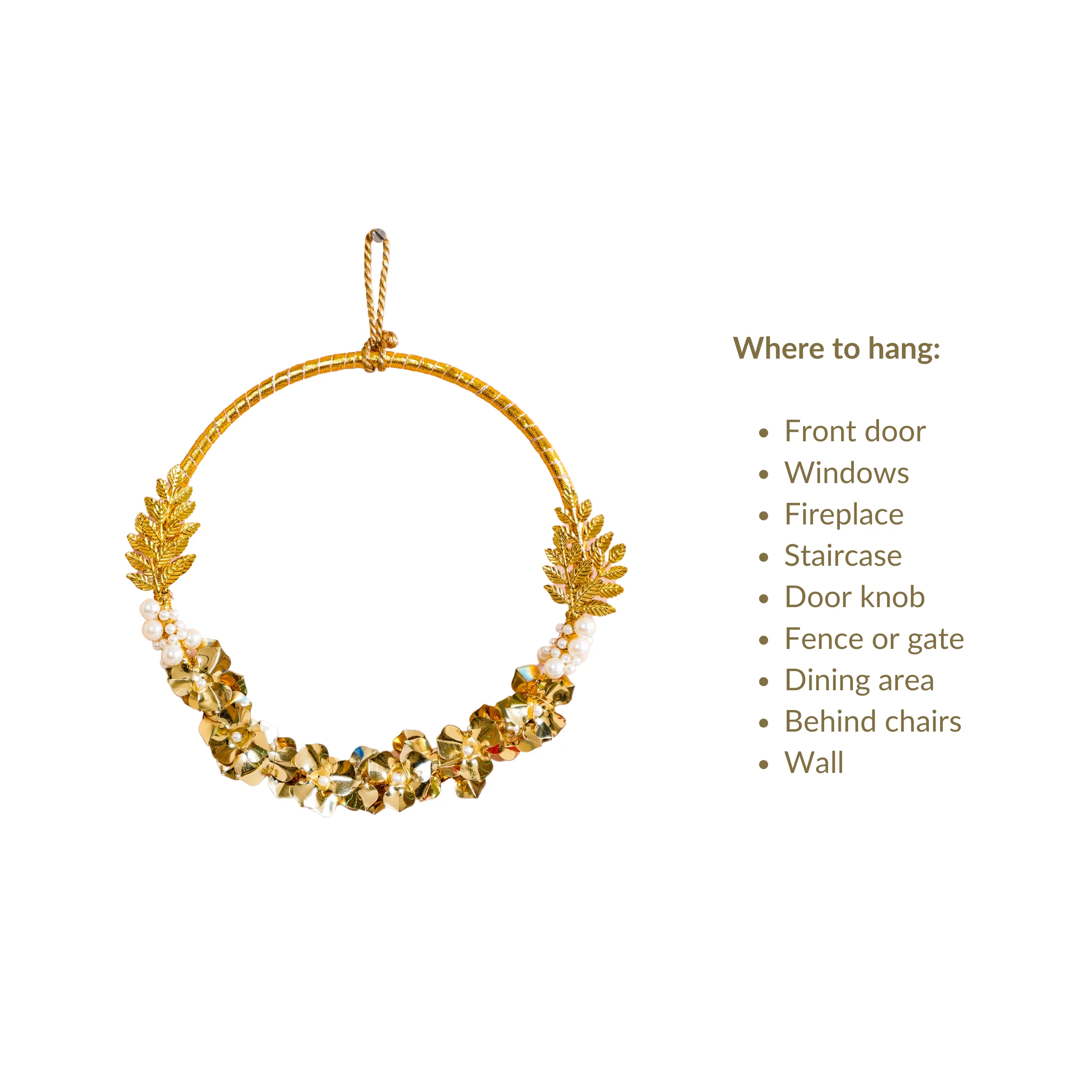 Pearl Christmas Wreath Wall Decor Gold 8 Inch - Image 7
