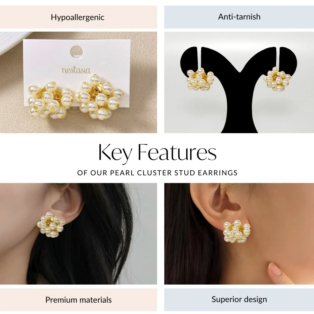 Pearl Cluster Stud Earrings - Image 4