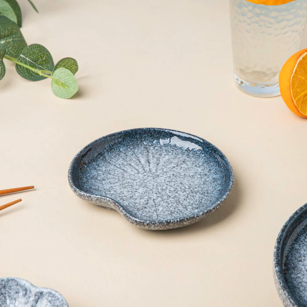 Pebble Glazed Leaf Dessert Plate Blue - Image 3