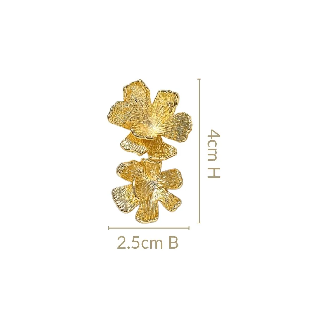 Peony Bloom Gold Drop Earrings - Image 3
