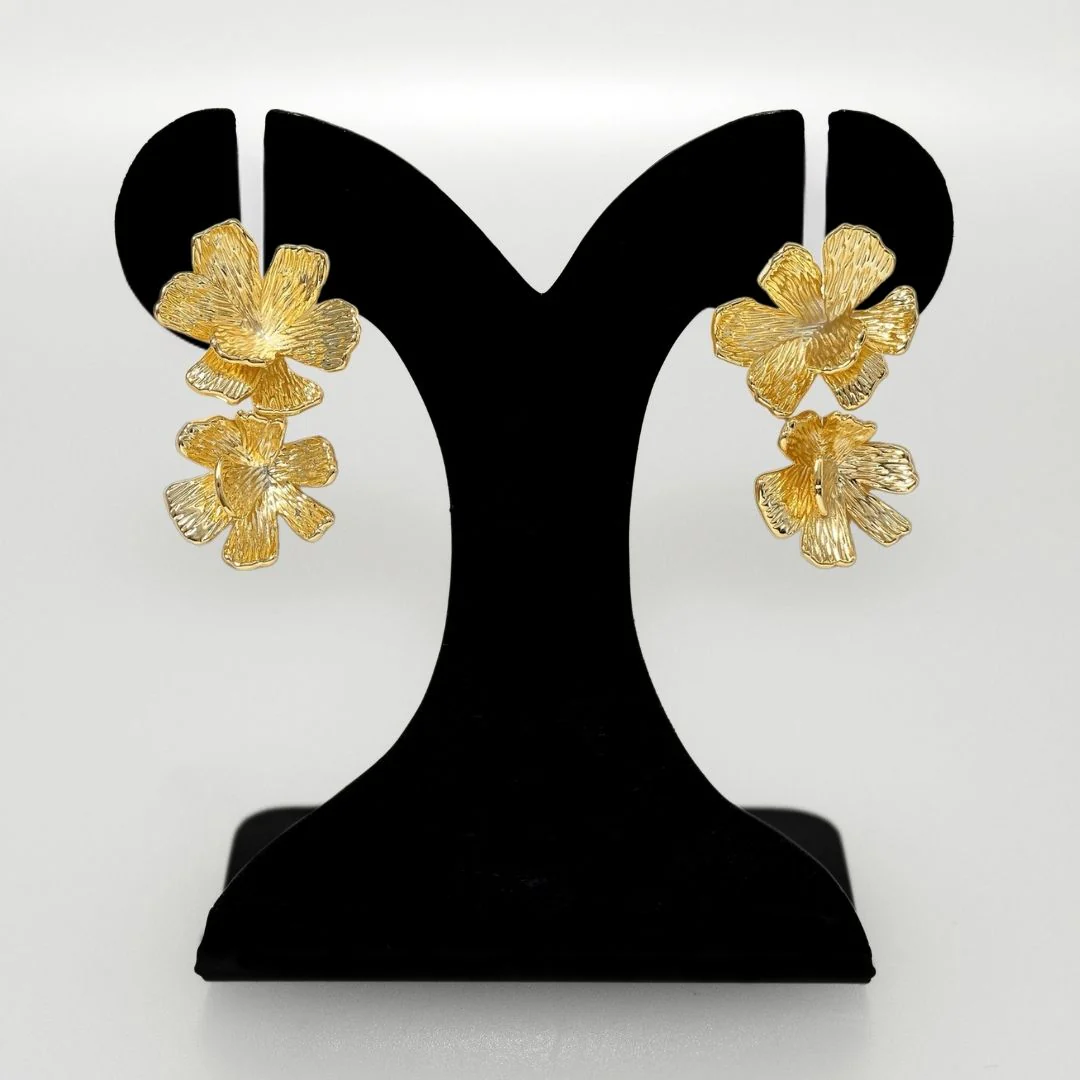 Peony Bloom Gold Drop Earrings - Image 6