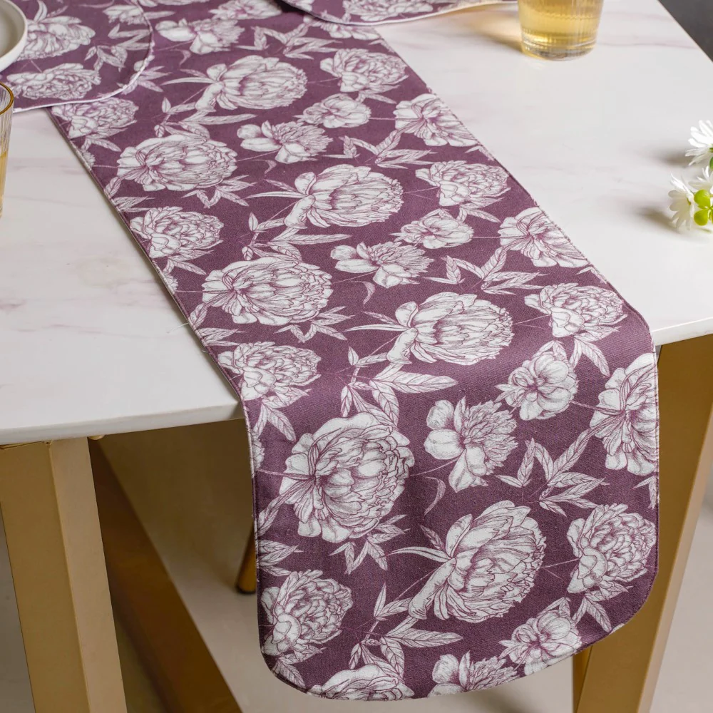 Peony Purple Printed Cotton Table Runner For 6 Seater - Image 7
