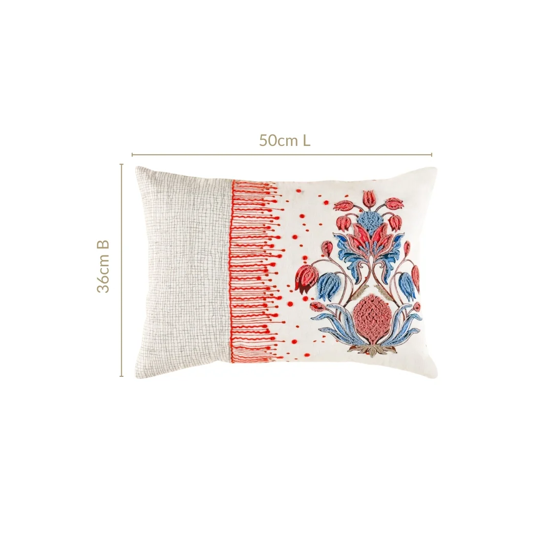 Petal Crest Embroidered Cotton Cushion Cover 50x36cm - Image 3