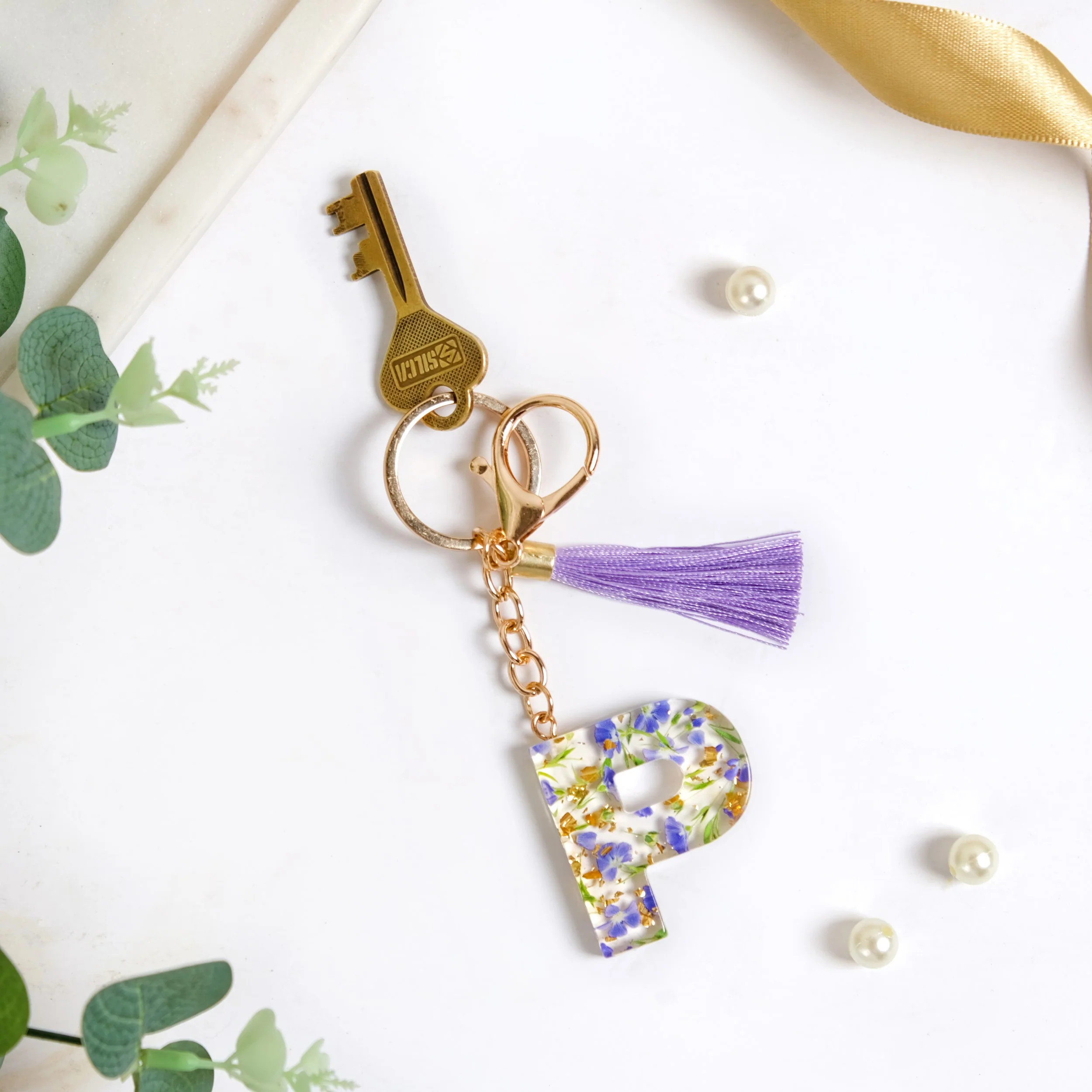 Petals And Glitter P Dual Hook Keychain - Image 8