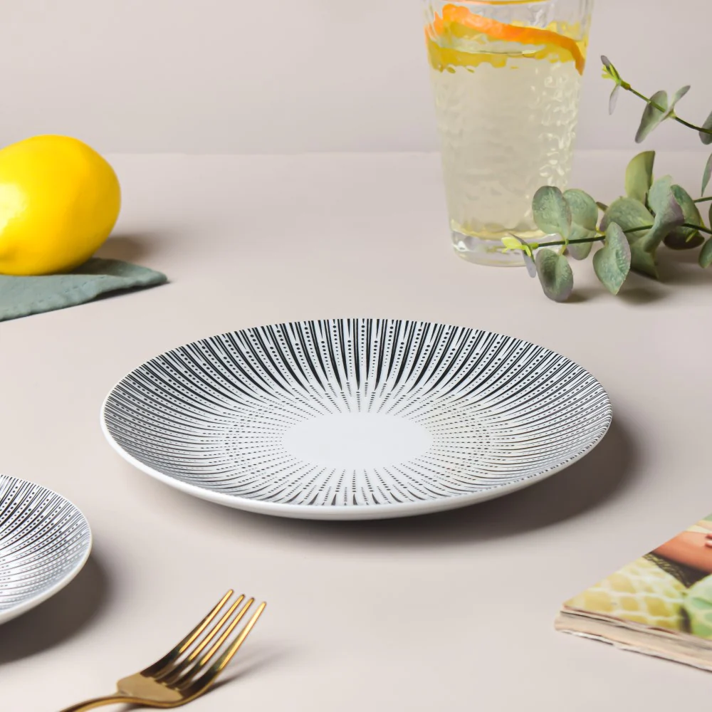 Philocaly Linear Patterned Ceramic Snack Plate White 8 Inch - Image 6