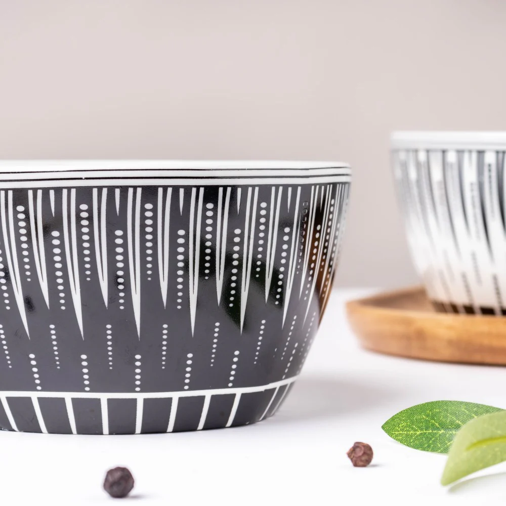 Philocaly Linear Patterned Soup Bowl Black 250 ml - Image 5