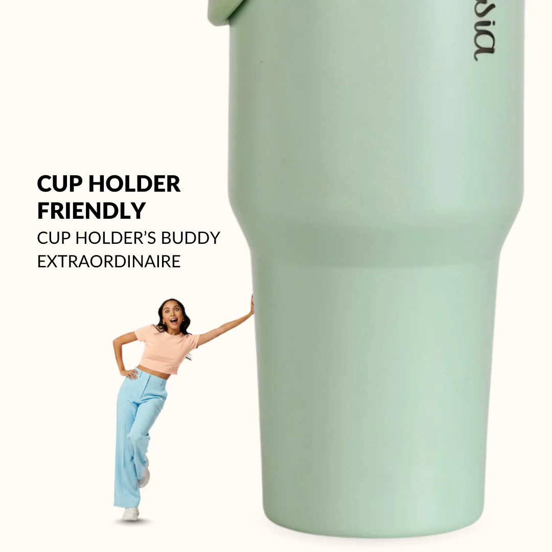 PickSip 40 Insulated Tumbler Bottle With Top Handle Milk Matcha Green 1200ml - Image 5