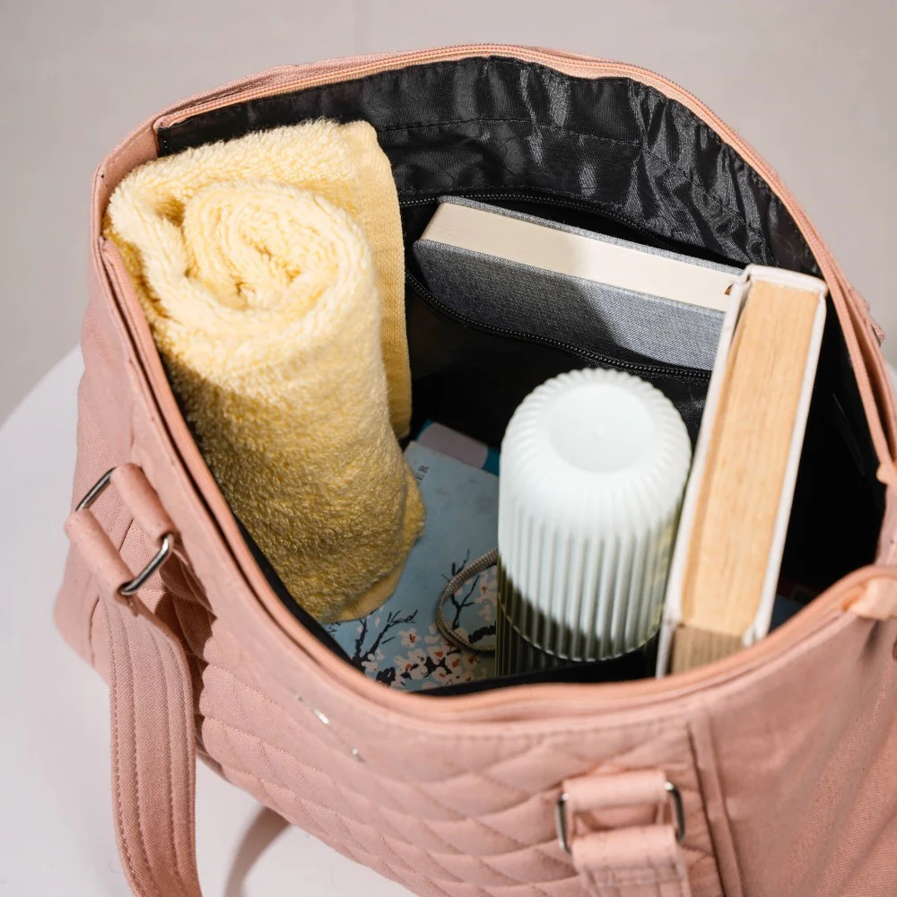 Pink Canvas Quilted Tote Bag - Image 5
