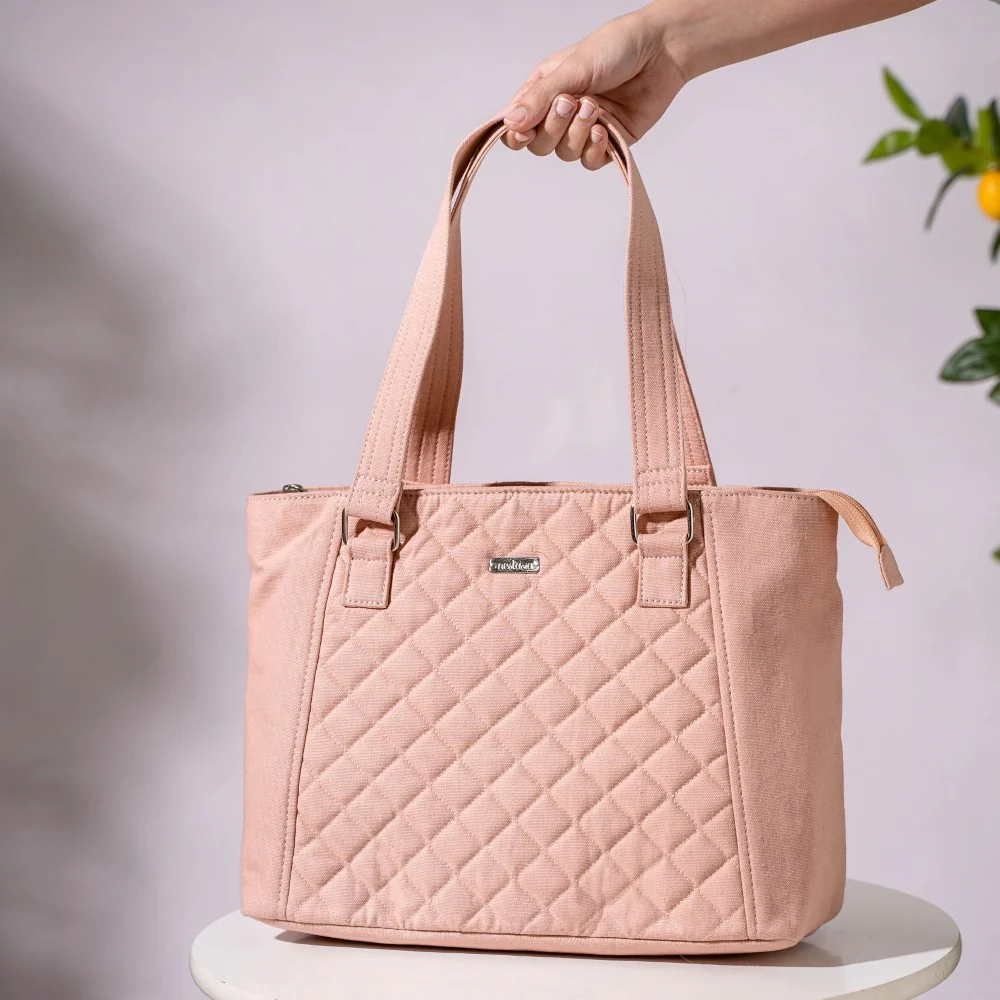 Pink Canvas Quilted Tote Bag - Image 6