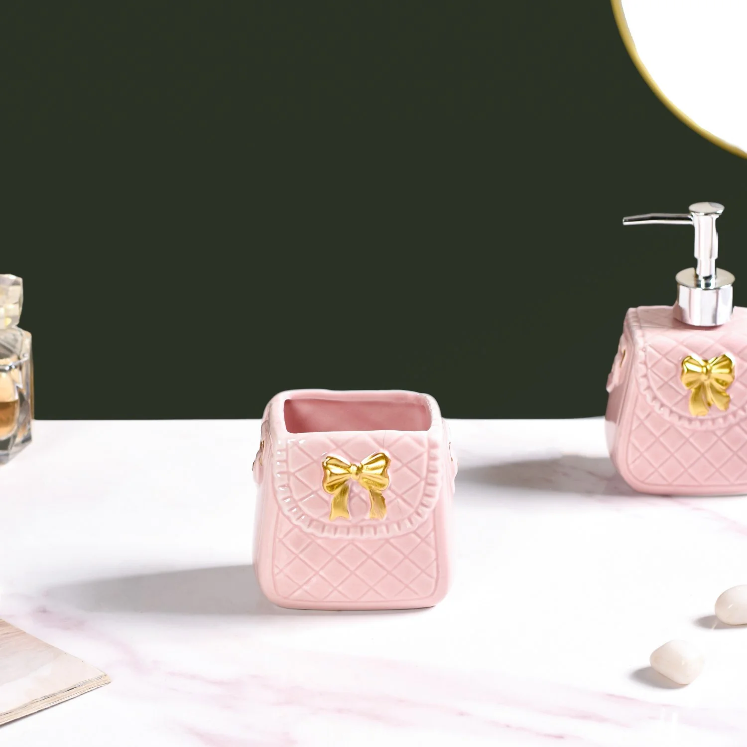 Pink Ceramic Bag Shaped Bath Set Of 3 - Image 8