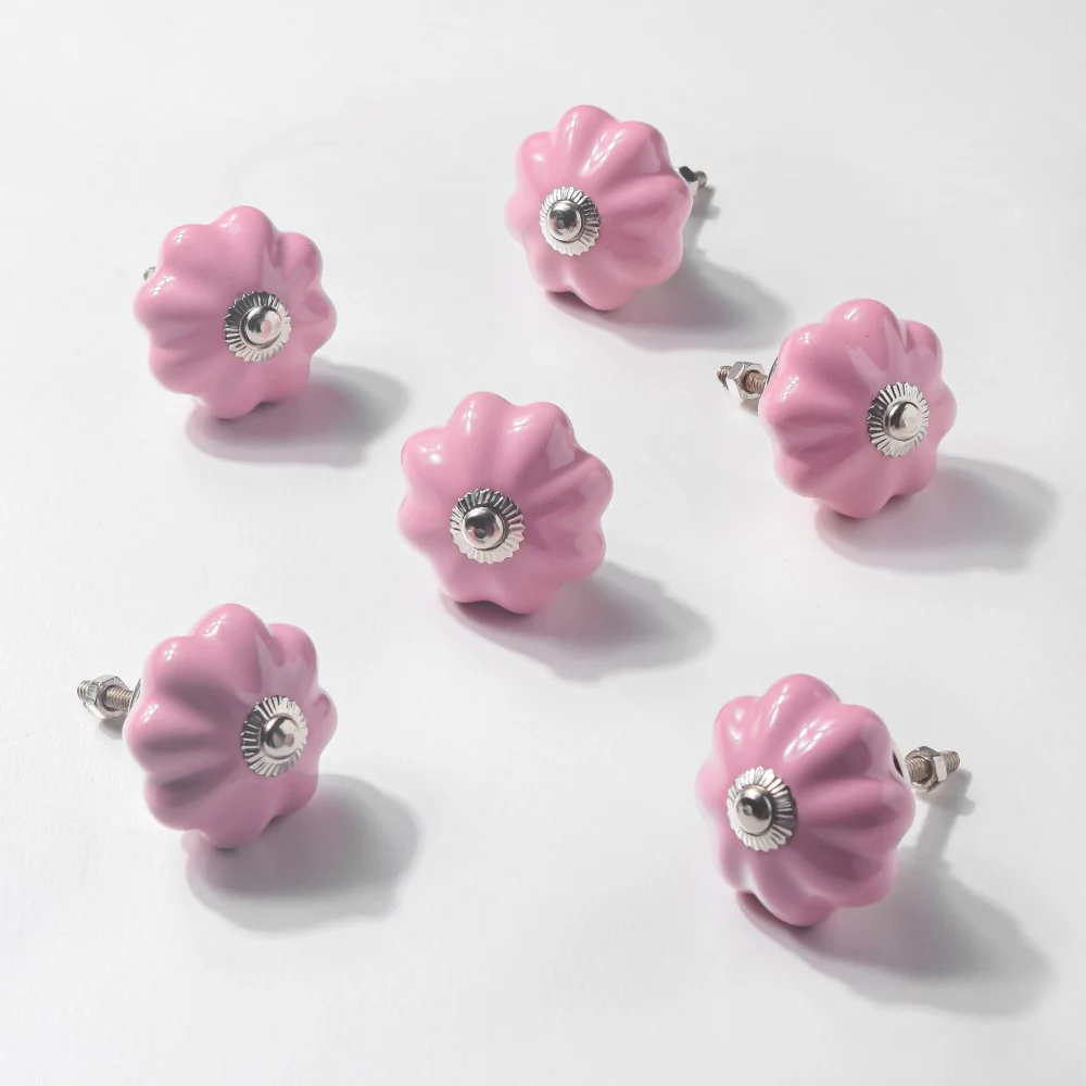 Pink Ceramic Door Knob Pink Set Of 6 - Image 3