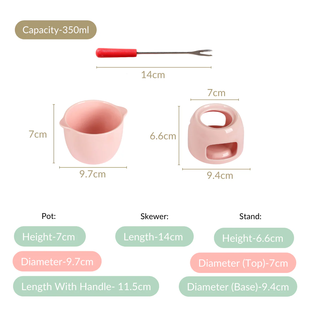Pink Ceramic Fondue Set With 2 Dipping Skewers - Image 6