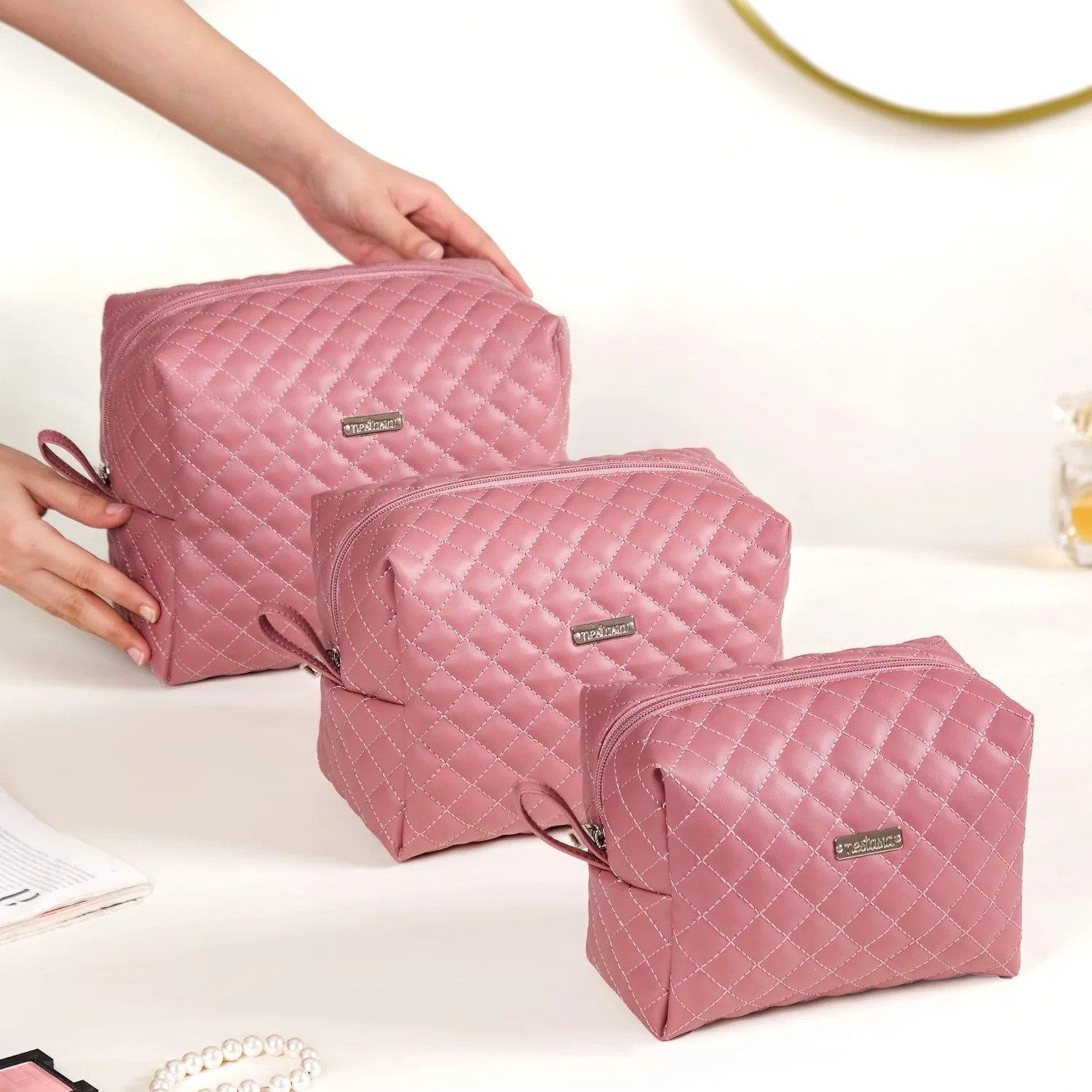 Pink Multipurpose Toiletry Bags Set Of 3 - Image 2