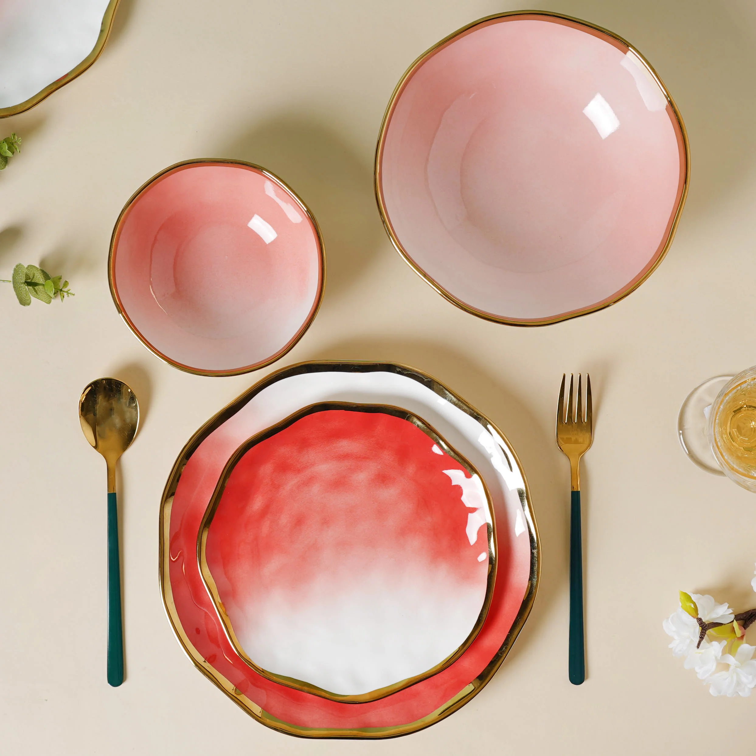Pink Ombre 21 Piece Dinner Set For 6 - Image 2