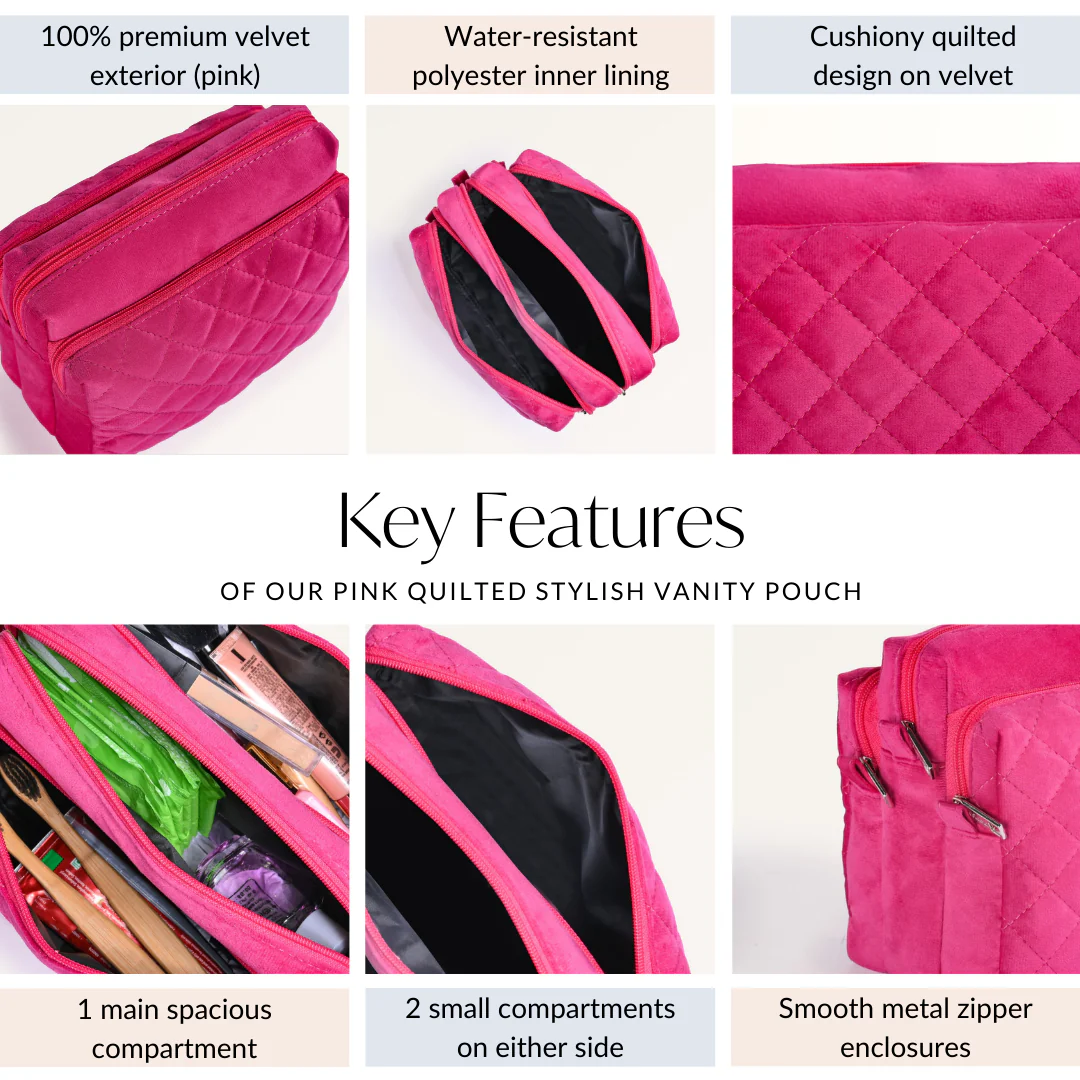 Pink Quilted Stylish Vanity Pouch - Image 5