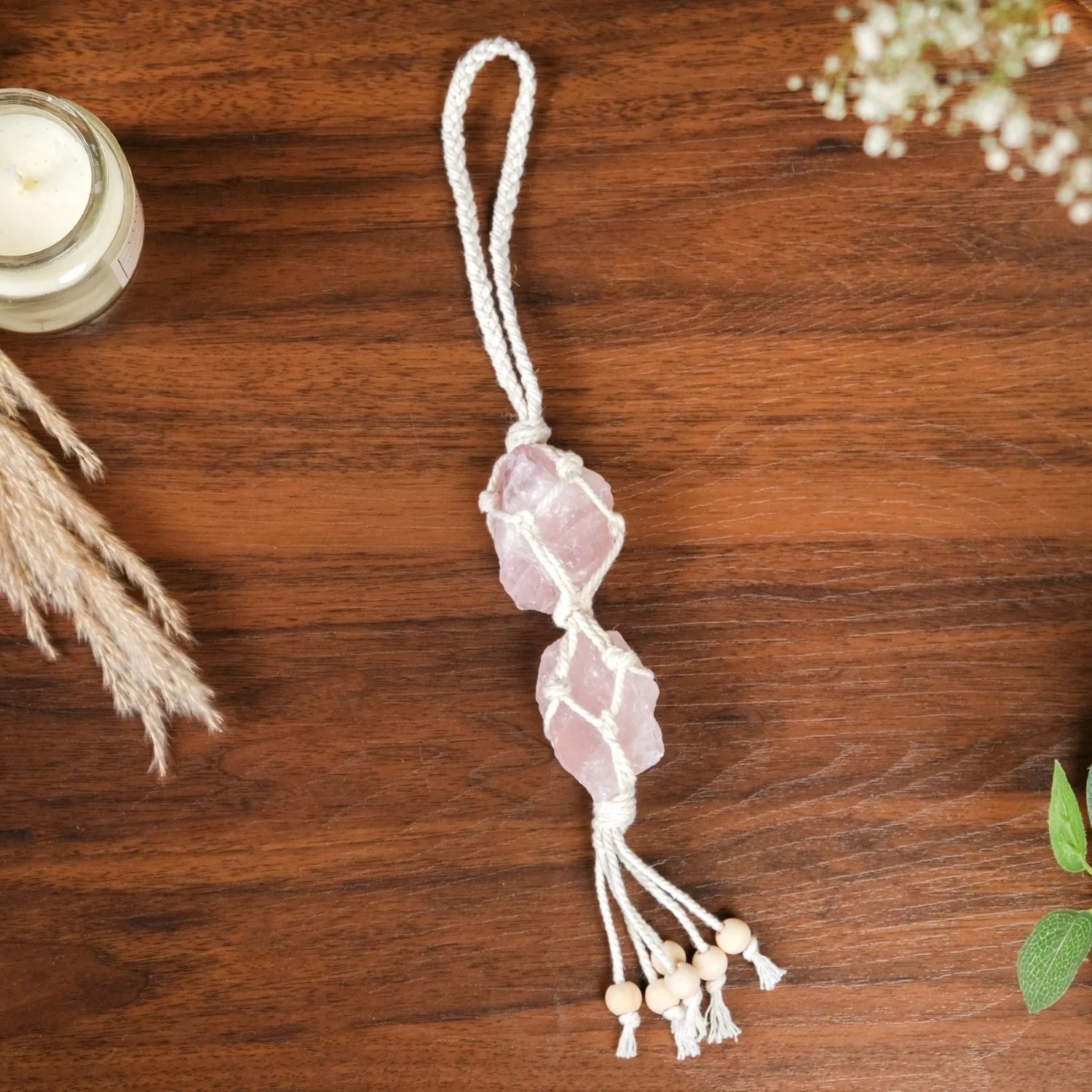 Pink Salt Crystal Macrame Hanging Set Of 2 - Image 6