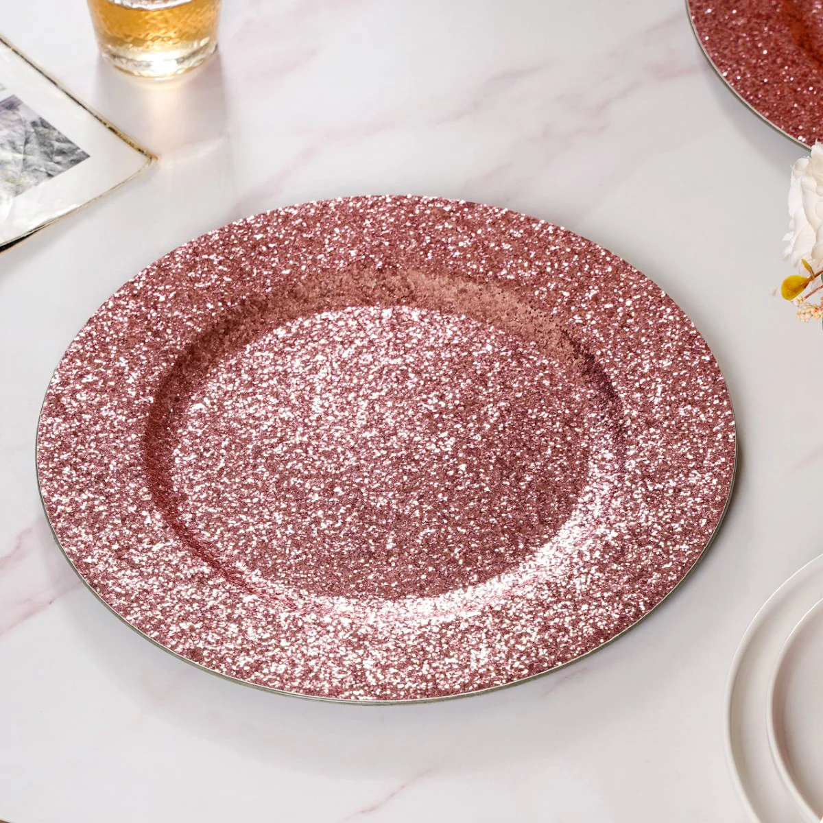 Pink Shimmer Charger Plate Set Of 6 13 Inch - Image 4