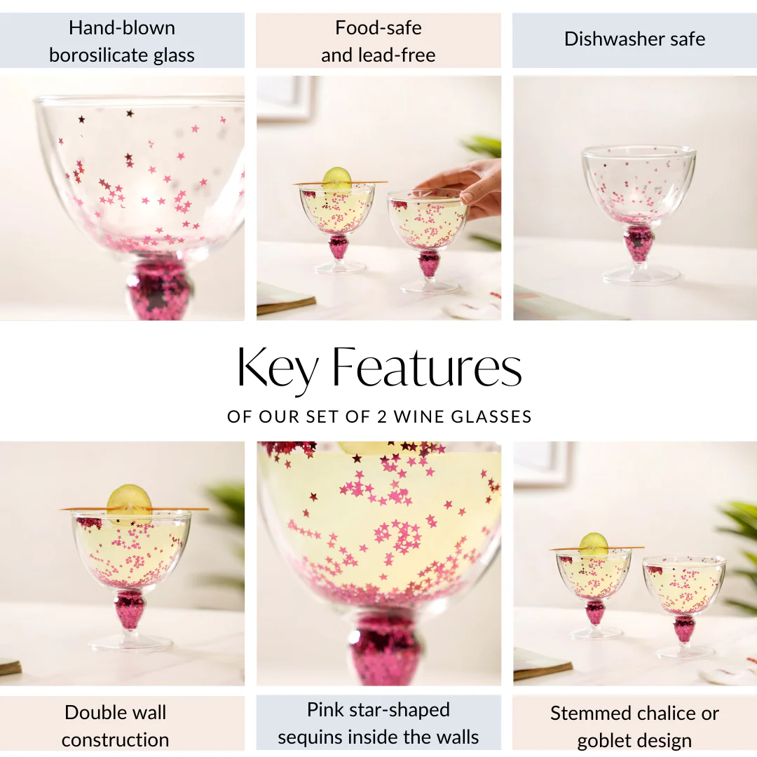 Pink Star Confetti Filled Double Wall Stem Glass Set Of 2 250ml - Image 5