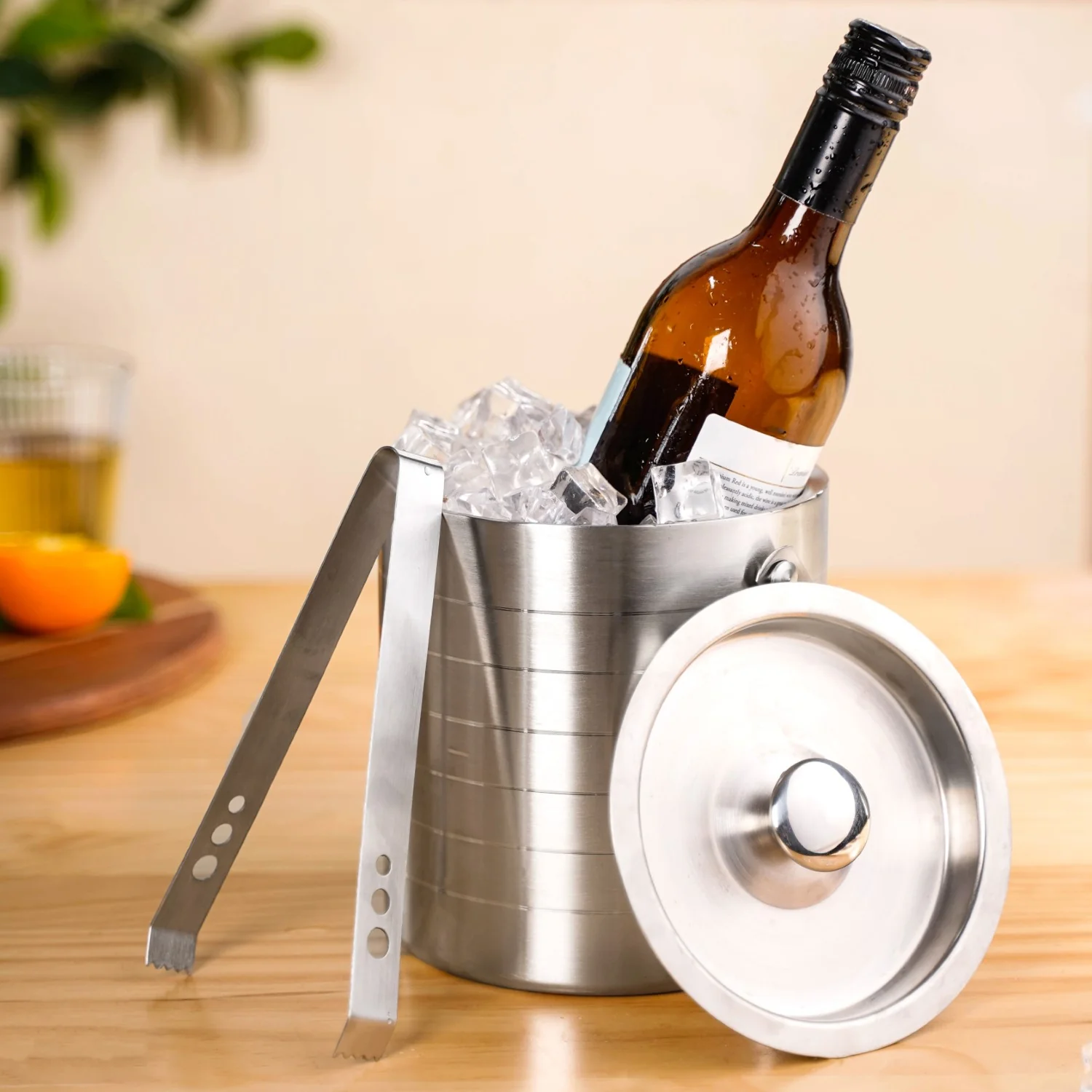 Pinstripe Stainless Steel Ice Bucket With Tongs 2000ml - Image 3