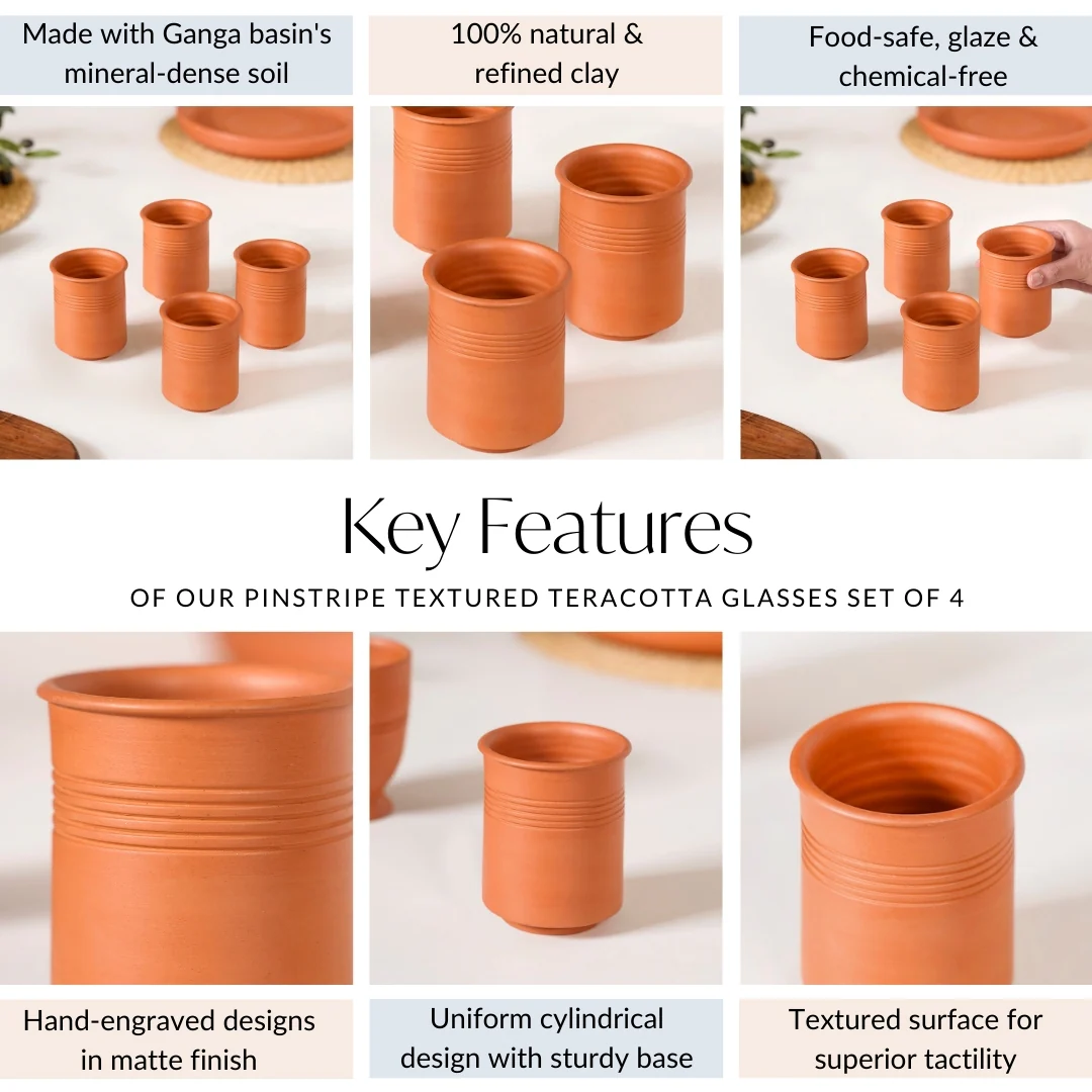 Pinstripe Textured Terracotta Glasses Set Of 4 200ml - Image 5