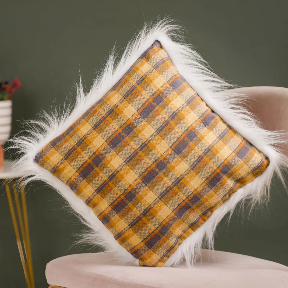 Plaid Fur Double Sided Cushion Cover 16x16 Inch - Image 8