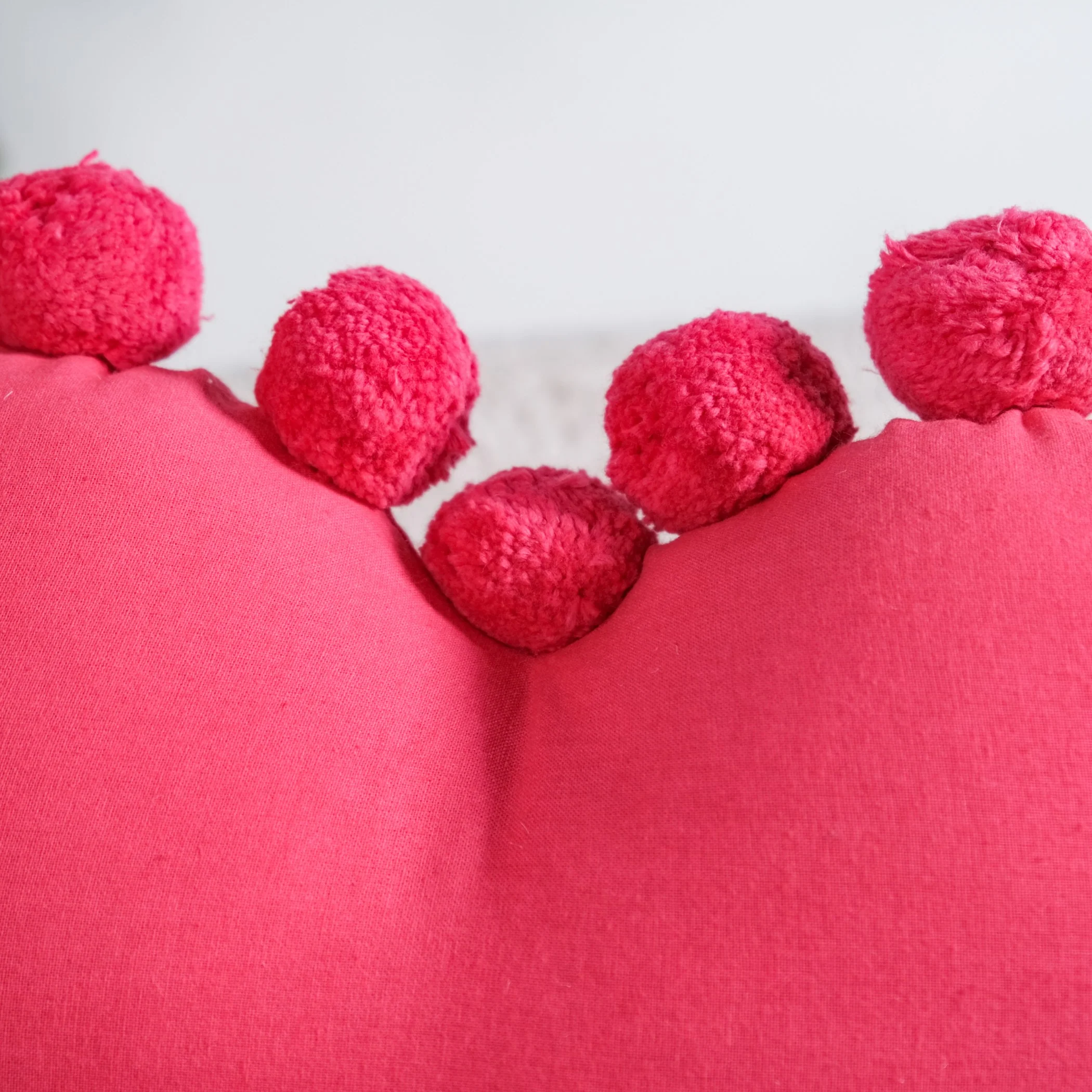 Pom Pom Heart Sofa Cushion Dark Pink 40x35cm - Image 2