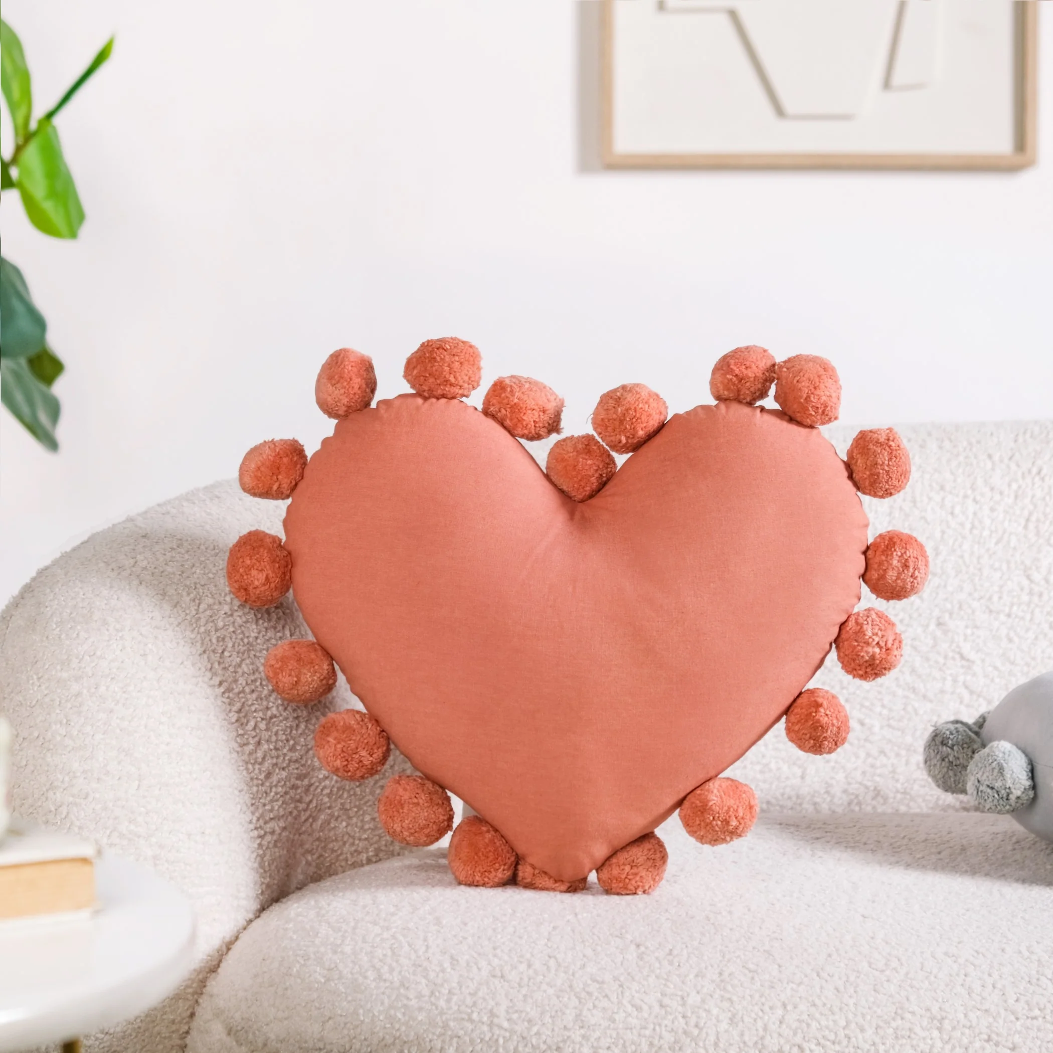 Pom Pom Heart Sofa Cushion Dusty Pink 40x35cm