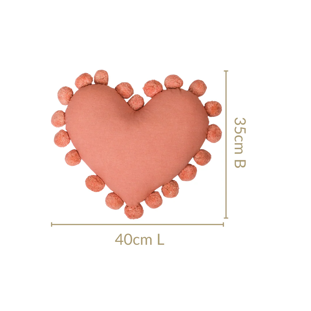 Pom Pom Heart Sofa Cushion Dusty Pink 40x35cm - Image 3