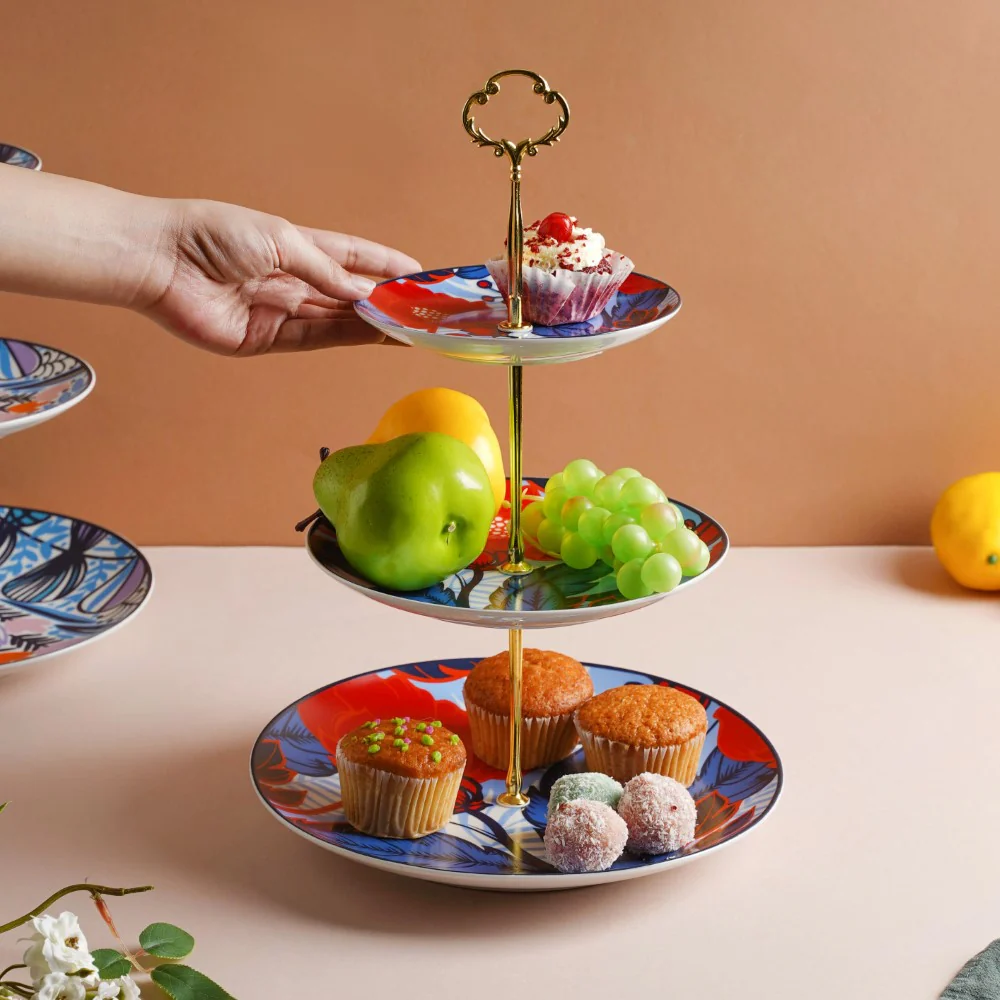 Poppy Multicolour Printed Ceramic 3-Tier Dessert Stand - Image 3