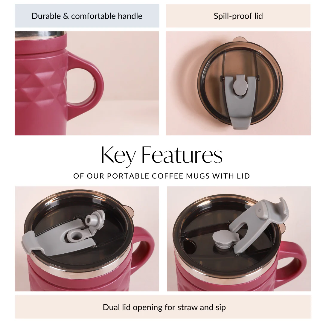 Portable Coffee Mug With Lid Set Of 2 Magenta 400ml - Image 6