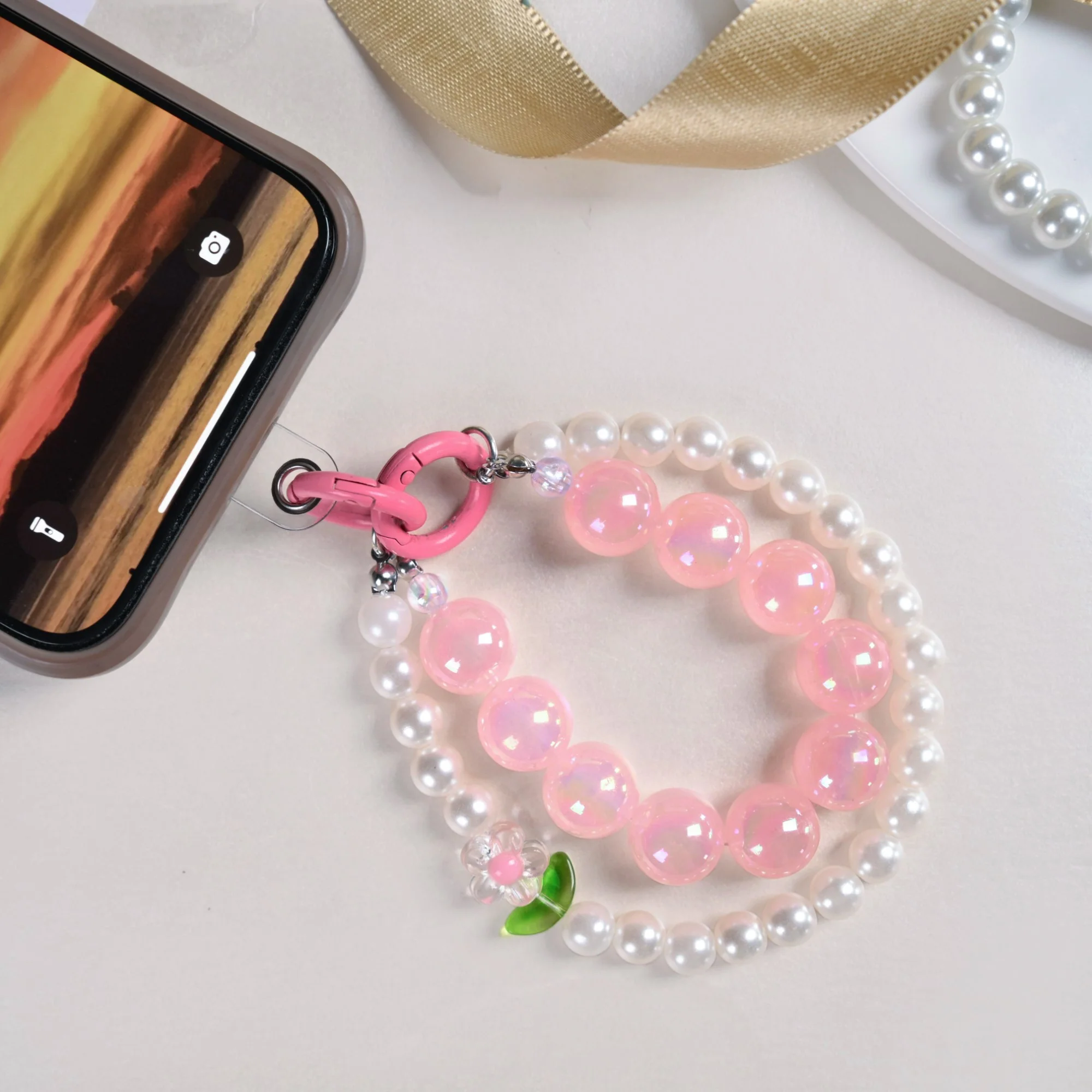 Pretty In Pink Pearl Beaded Keychain - Image 8