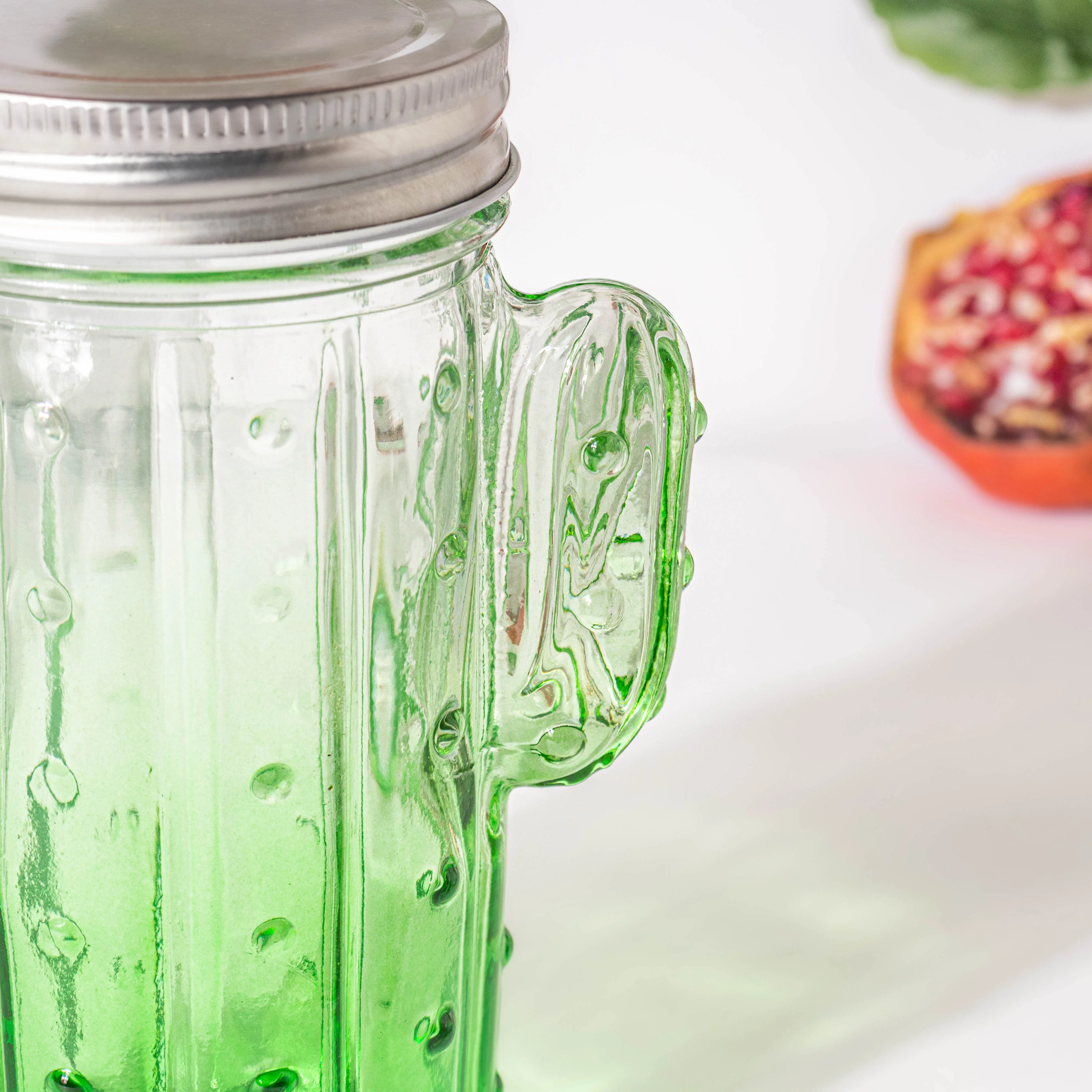 Prickly Cacti Glass Jar Green with Lid Set of 4 - Image 3