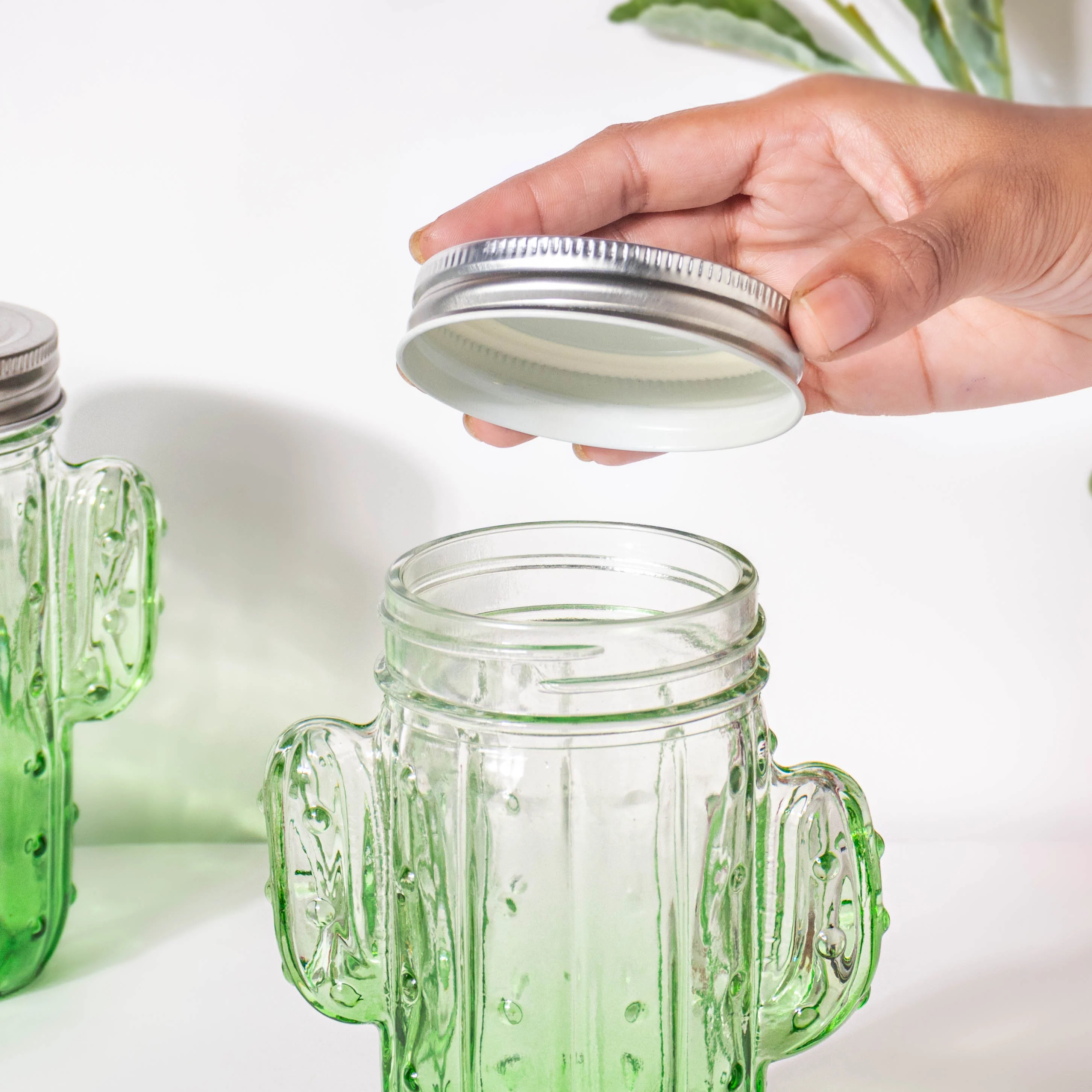 Prickly Cacti Glass Jar Green with Lid Set of 4 - Image 6