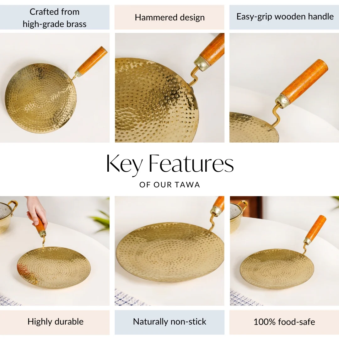 Pure Brass Tawa With Wooden Handle - Image 6