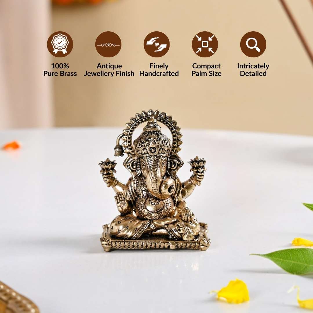 Pure Brass Vighnaharta Ganpati Idol With Gift Box 5cm - Image 2