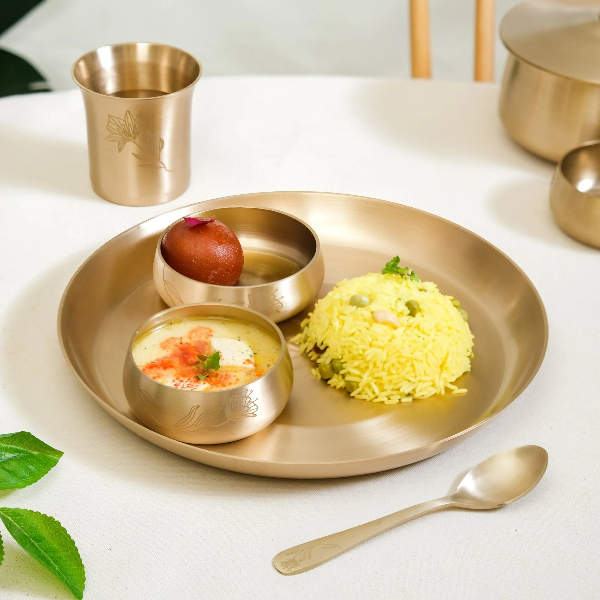 Pure Kansa Single Person Dinner Set Of 5 With Gift Box - Image 2