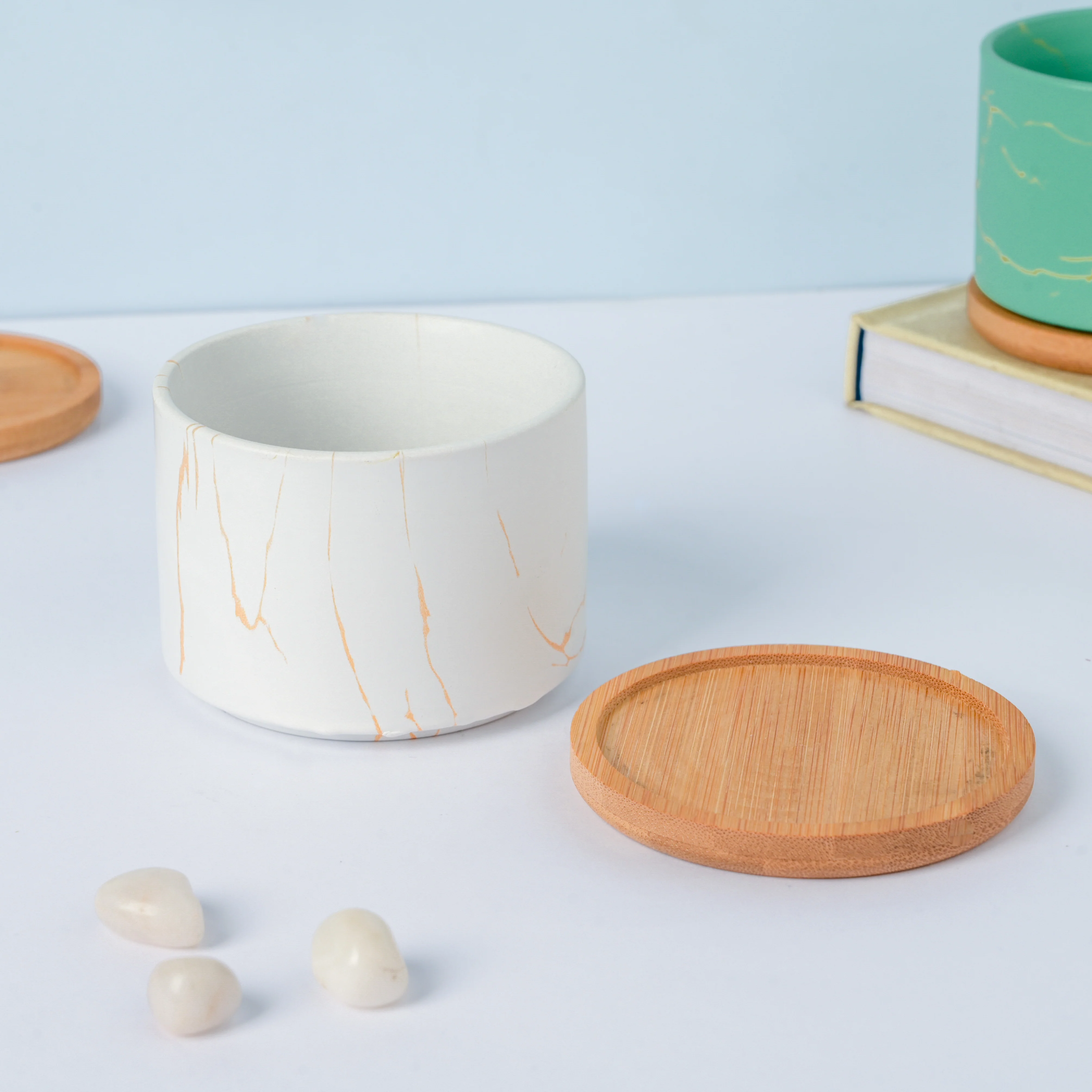 Pure White Ceramic Planter With Coaster - Image 5