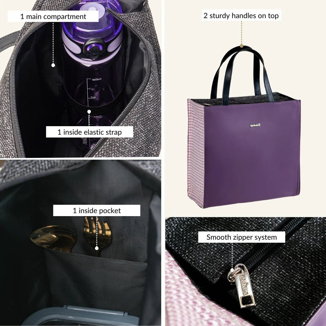 Purple Vegan Leather Lunch Bag - Image 4