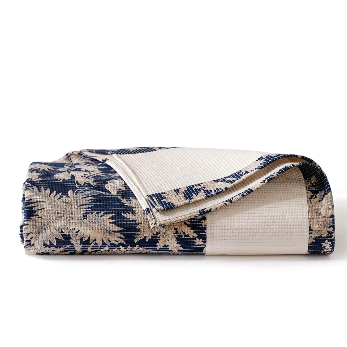 Quilted Cotton Printed King Size Bed Cover Navy 102x93 Inch - Image 4